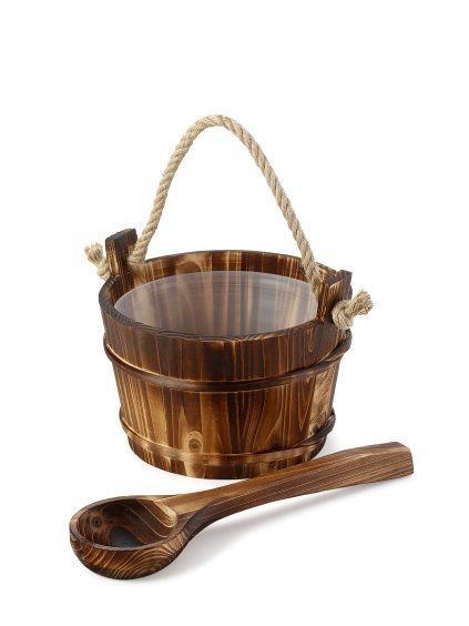 SET Polévací vědro do sauny s naběračkou, dřevo, provázek na zavěšení